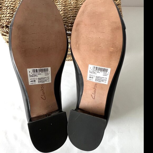 Clarks Collection 'Marilyn Sara' Black Leather Block Heels, Cap Toe, Size 9 EC! - Picture 9 of 13
